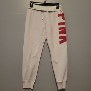 Victoria’s Secret PINK White Logo Sweatpants Joggers Foldover Waist Women’s M